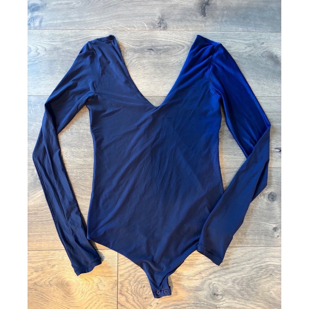 Aerie Smoothez Long Sleeve V-Neck Bodysuit Navy Blue size medium NWT